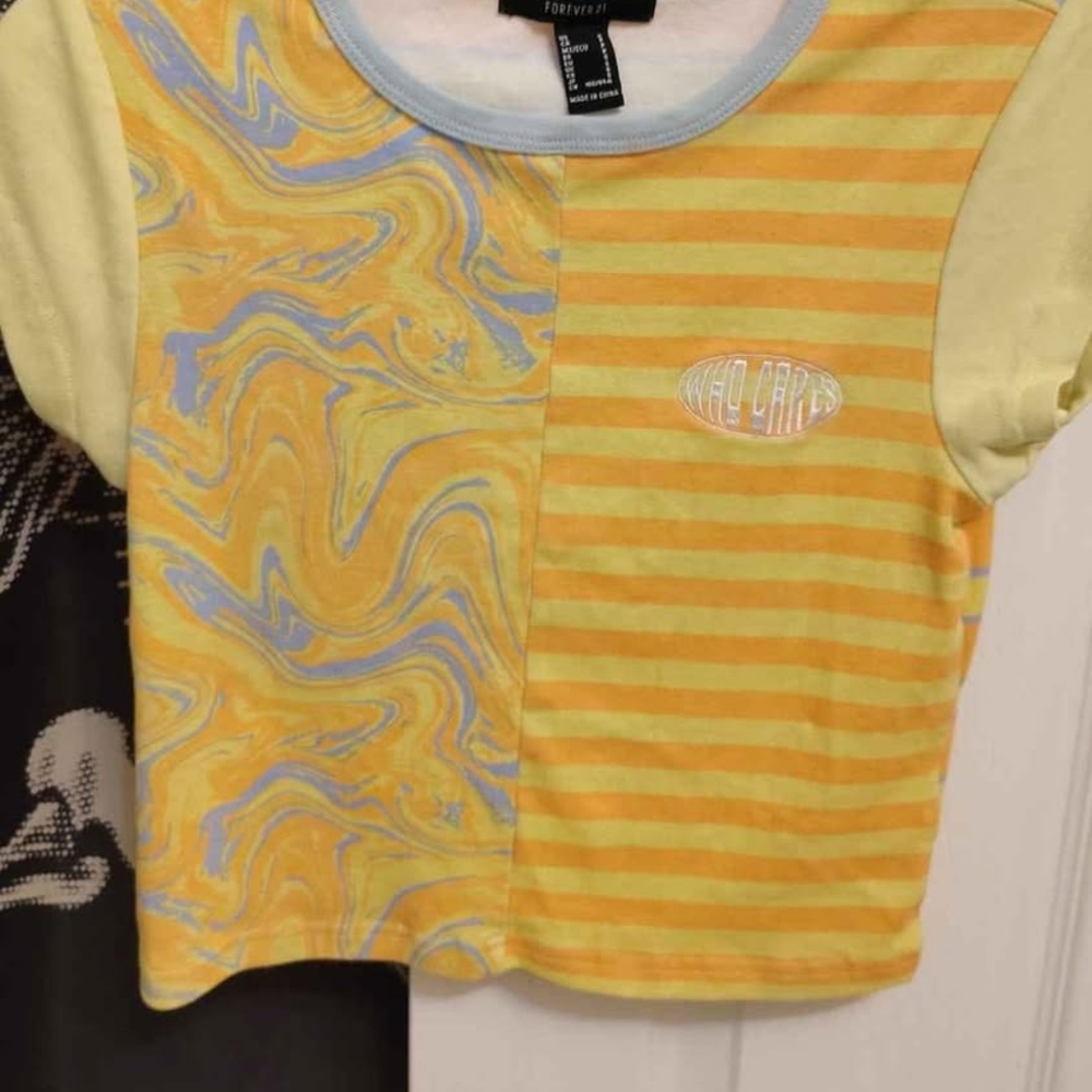 Forever 21 Yellow and Blue Crop Top